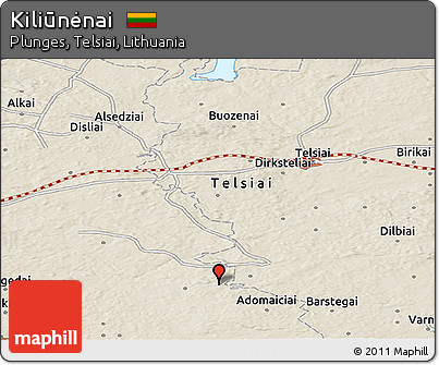 Shaded Relief Panoramic Map of Kiliūnėnai