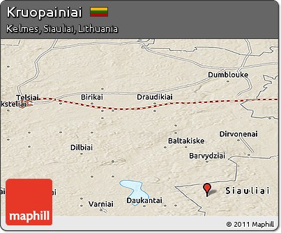 Shaded Relief Panoramic Map of Kruopainiai