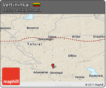 Shaded Relief Panoramic Map of Vertininkai
