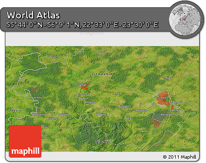 Satellite 3D Map of the Area around 55° 56' 31" N, 23° 1' 29" E