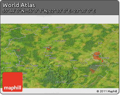 Satellite 3D Map of the Area around 55° 56' 31" N, 23° 1' 29" E
