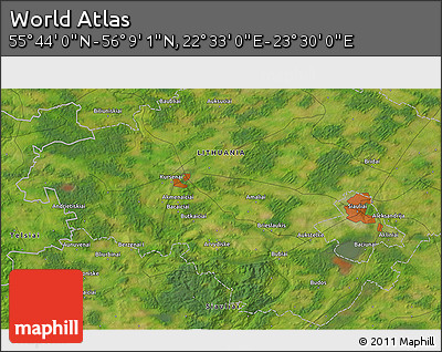 Satellite 3D Map of the Area around 55° 56' 31" N, 23° 1' 29" E