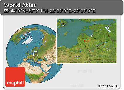 Satellite Location Map of the Area around 55° 56' 31" N, 23° 1' 29" E