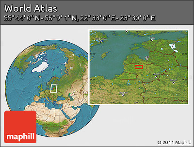 Satellite Location Map of the Area around 55° 56' 31" N, 23° 1' 29" E