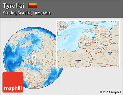 Shaded Relief Location Map of Tyreliai