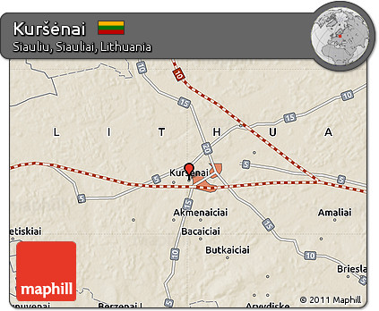 Shaded Relief Map of Kuršėnai