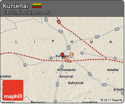 Shaded Relief Map of Kuršėnai