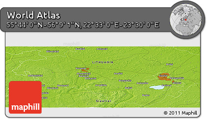Physical Panoramic Map of the Area around 55° 56' 31" N, 23° 1' 29" E