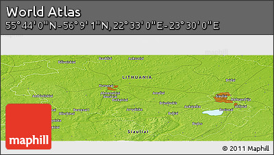 Physical Panoramic Map of the Area around 55° 56' 31" N, 23° 1' 29" E