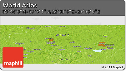 Physical Panoramic Map of the Area around 55° 56' 31" N, 23° 1' 29" E
