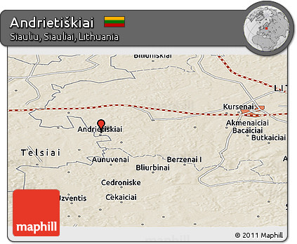 Shaded Relief Panoramic Map of Andrietiškiai