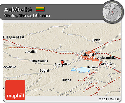 Shaded Relief Panoramic Map of Aukštelkė