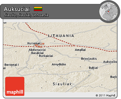 Shaded Relief Panoramic Map of Auksučiai
