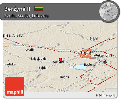 Shaded Relief Panoramic Map of Beržynė II