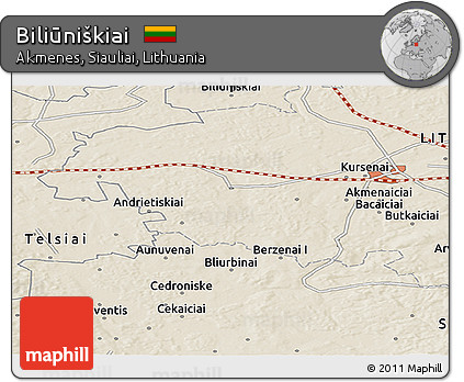 Shaded Relief Panoramic Map of Biliūniškiai