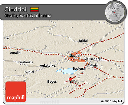 Shaded Relief Panoramic Map of Giedriai