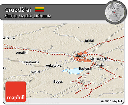 Shaded Relief Panoramic Map of Gruzdžiai