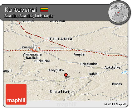 Shaded Relief Panoramic Map of Kurtuvėnai