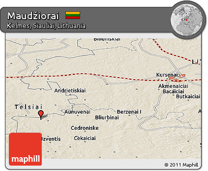 Shaded Relief Panoramic Map of Maudžiorai