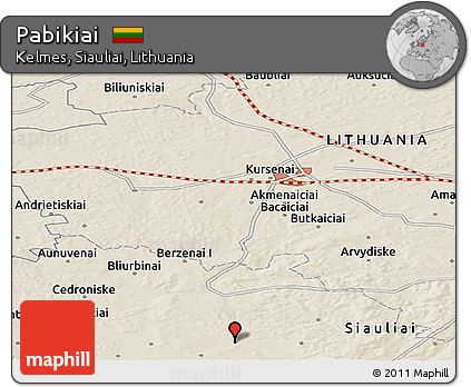 Shaded Relief Panoramic Map of Pabikiai