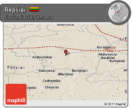 Shaded Relief Panoramic Map of Repšiai