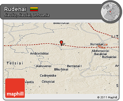 Shaded Relief Panoramic Map of Rudėnai