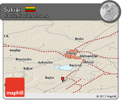 Shaded Relief Panoramic Map of Šukiai