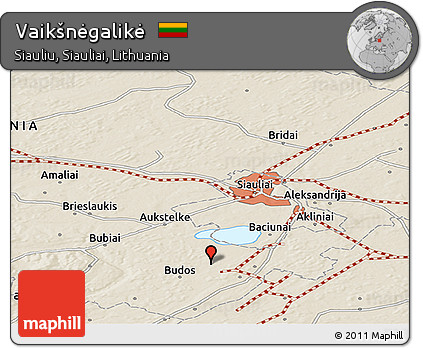 Shaded Relief Panoramic Map of Vaikšnėgalikė