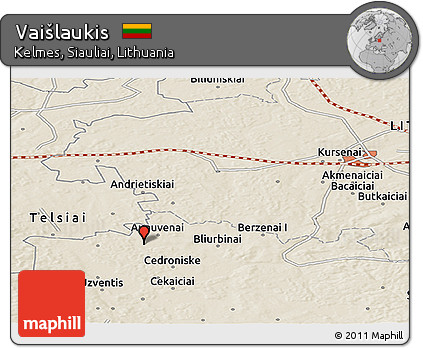 Shaded Relief Panoramic Map of Vaišlaukis