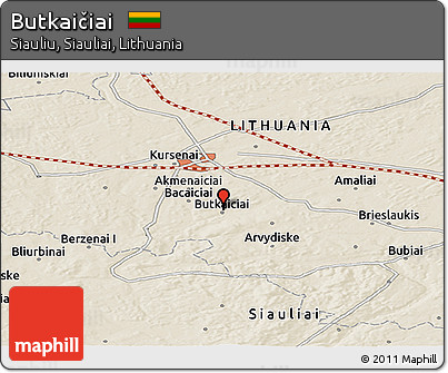 Shaded Relief Panoramic Map of Butkaičiai