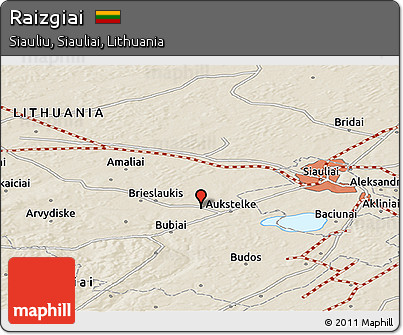 Shaded Relief Panoramic Map of Raizgiai