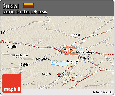 Shaded Relief Panoramic Map of Šukiai