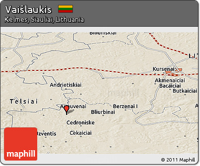 Shaded Relief Panoramic Map of Vaišlaukis