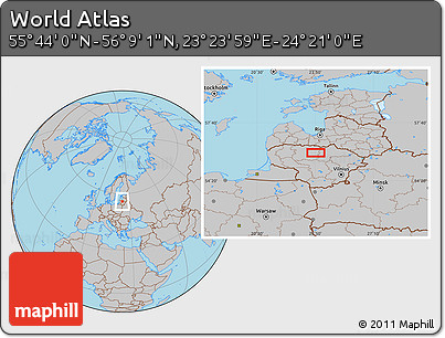 Gray Location Map of the Area around 55° 56' 31" N, 23° 52' 30" E