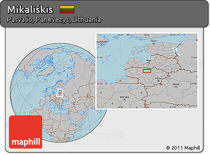Gray Location Map of Mikališkis, hill shading