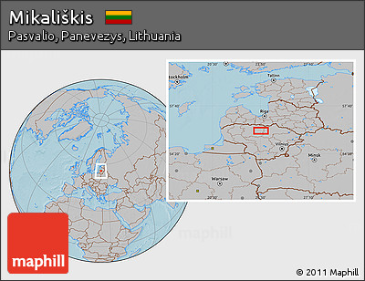 Gray Location Map of Mikališkis, hill shading