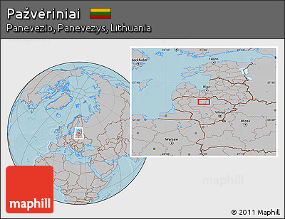 Gray Location Map of Pažvėriniai, hill shading
