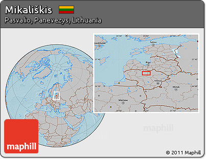 Gray Location Map of Mikališkis, hill shading