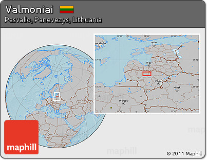 Gray Location Map of Valmoniai, hill shading