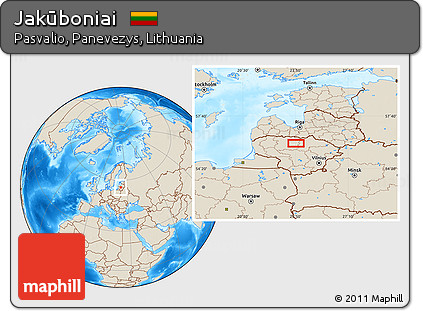Shaded Relief Location Map of Jakūboniai
