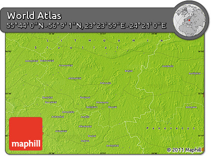 Physical Map of the Area around 55° 56' 31" N, 23° 52' 30" E