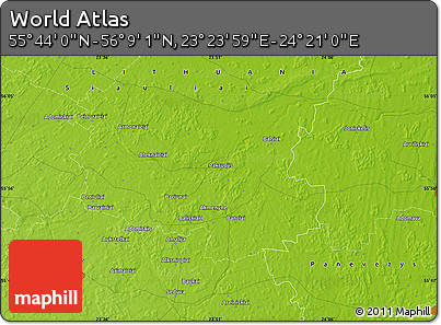 Physical Map of the Area around 55° 56' 31" N, 23° 52' 30" E