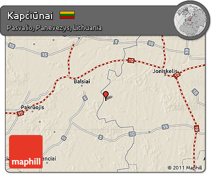 Shaded Relief Map of Kapčiūnai