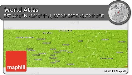 Physical Panoramic Map of the Area around 55° 56' 31" N, 23° 52' 30" E