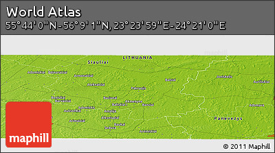 Physical Panoramic Map of the Area around 55° 56' 31" N, 23° 52' 30" E