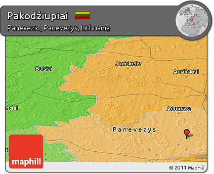Political Panoramic Map of Pakodžiupiai