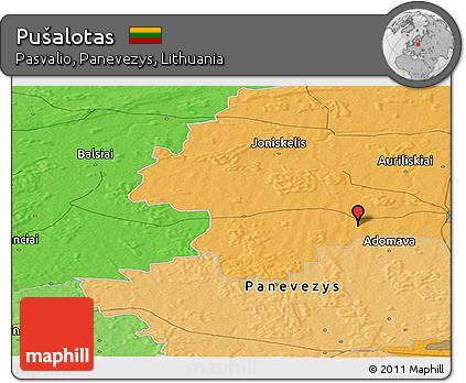 Political Panoramic Map of Pušalotas