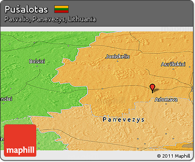 Political Panoramic Map of Pušalotas