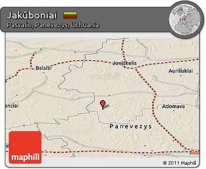 Shaded Relief Panoramic Map of Jakūboniai