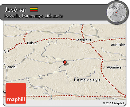 Shaded Relief Panoramic Map of Jusėnai